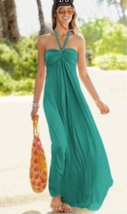 NEW Women Multiple Wear Halter Or Strapless Style Vacation Beach Casual Long Maxi Dress Size S