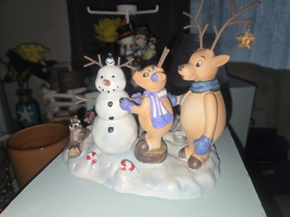 Partylite Snowman Reindeer Candle Holder Porcelain