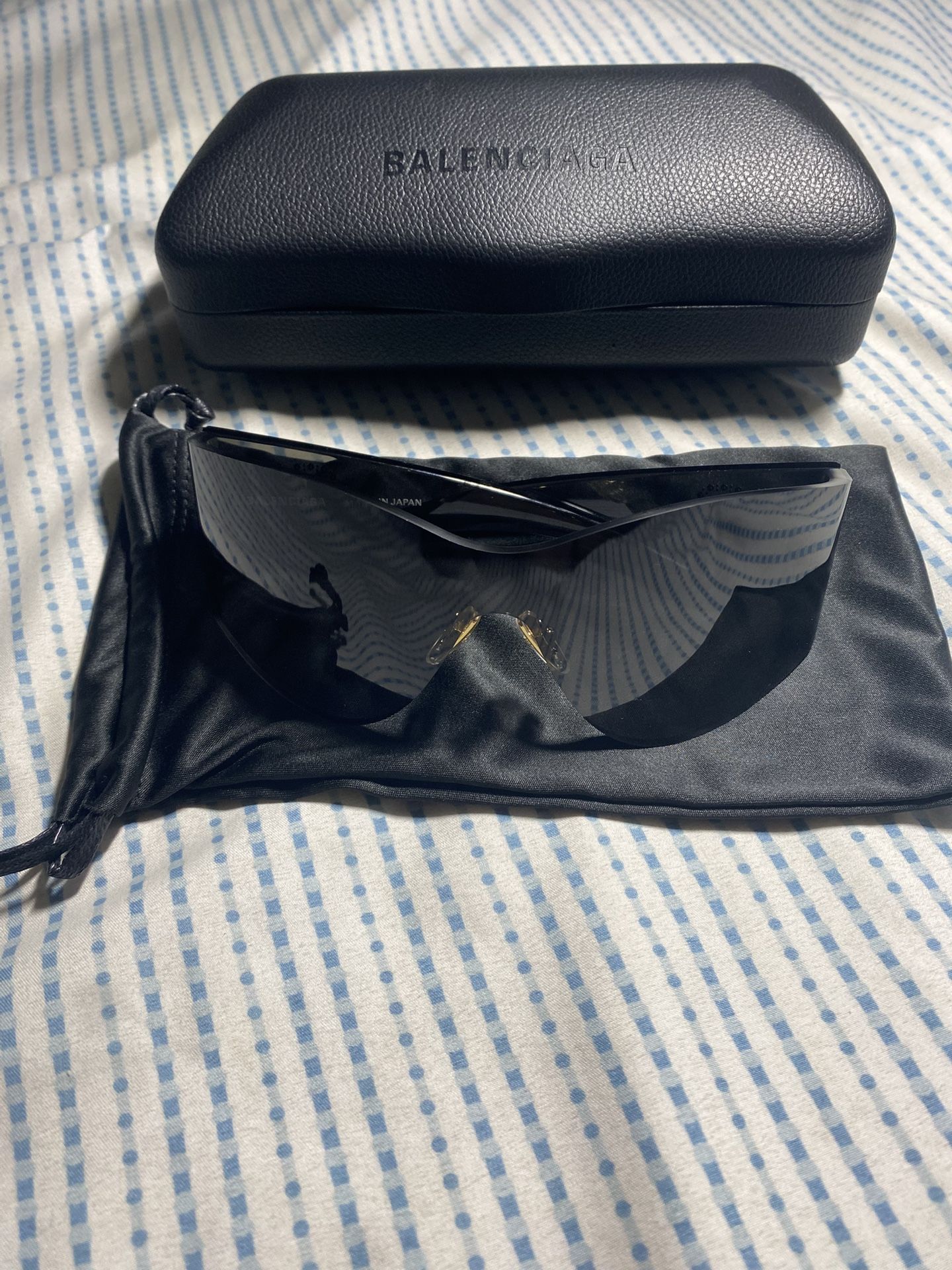 Balenciaga BB0122S Black Crystal Logo Shield Sunglasses 