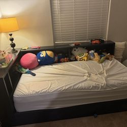 Luca Blue Twin Wood Corner Bookcase Storage Twin Bed And Mattress  