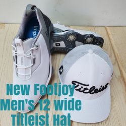 New Footjoy Tour Alpha Men's Size 12 Wide Golf Shoes 55506 Titleist White Adjustable Hat 