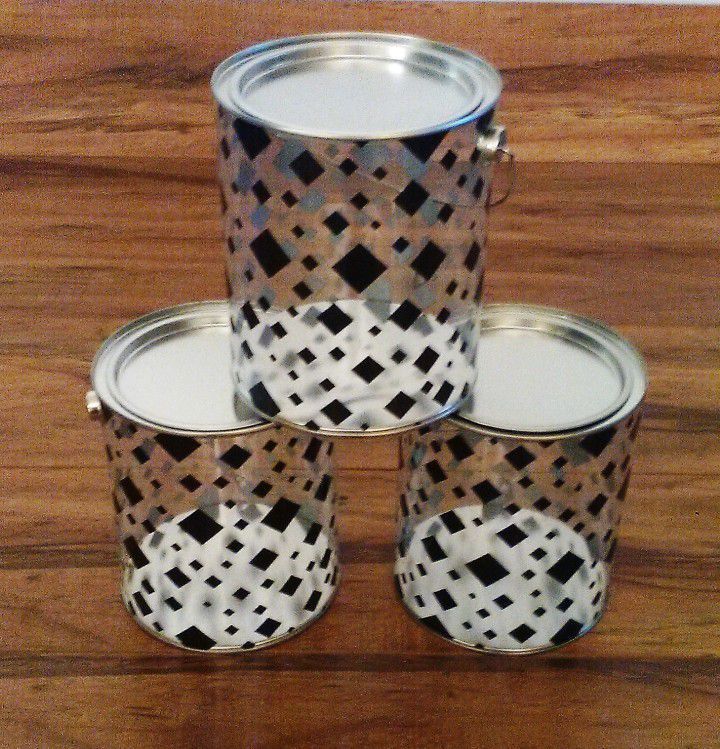 3 Brand New Beautiful Bella Bug Black & White Plastic (BFA Free) Art & Craft Paint Cans (5" Diameter, 6" Tall) with Carrying Handle & “Washer” Opener