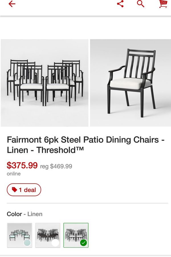 Fairmont 6pk Steel Patio Dining Chairs Linen Threshold For Open In The Appcontinue To Mobile Website