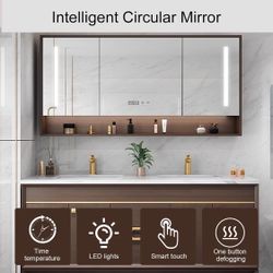68 inch suspended bathroom large capacity double sink bathroom vanity | smart defog mirror and vanity mirror LED light, ceramic sink