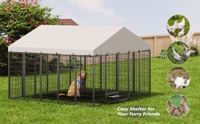 Large Dog Kennel Outdoor Pet Pens Dogs with Roof Cover. 9.61'L x 9.45'W x 6.77'H.