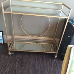 Gold Metal Bar Cart With Mirror Shelves