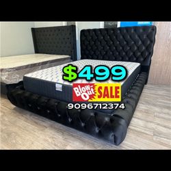 Queen Black Platform Bed With Ortho Mattress Included!!