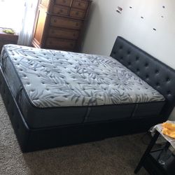 Queen Size Bed Set With Leather Headboard and 4 Drawer Storage   