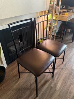 Set of 2 Metal Dining Chairs with Cushioned Seats