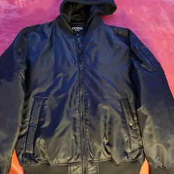 Guess Black Bomber Jacket With Removable Hood
