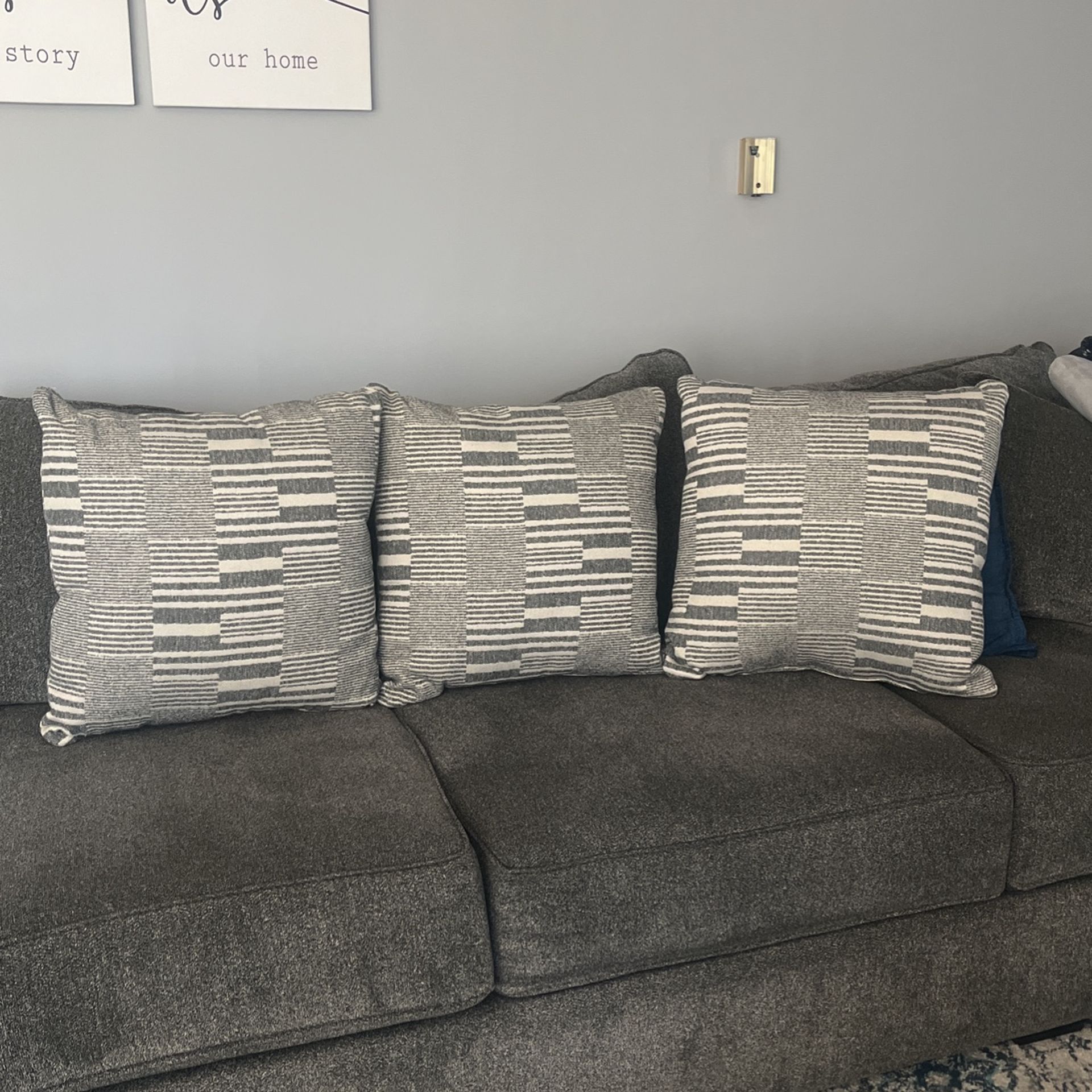 Three gray/beige couch pillows (New)