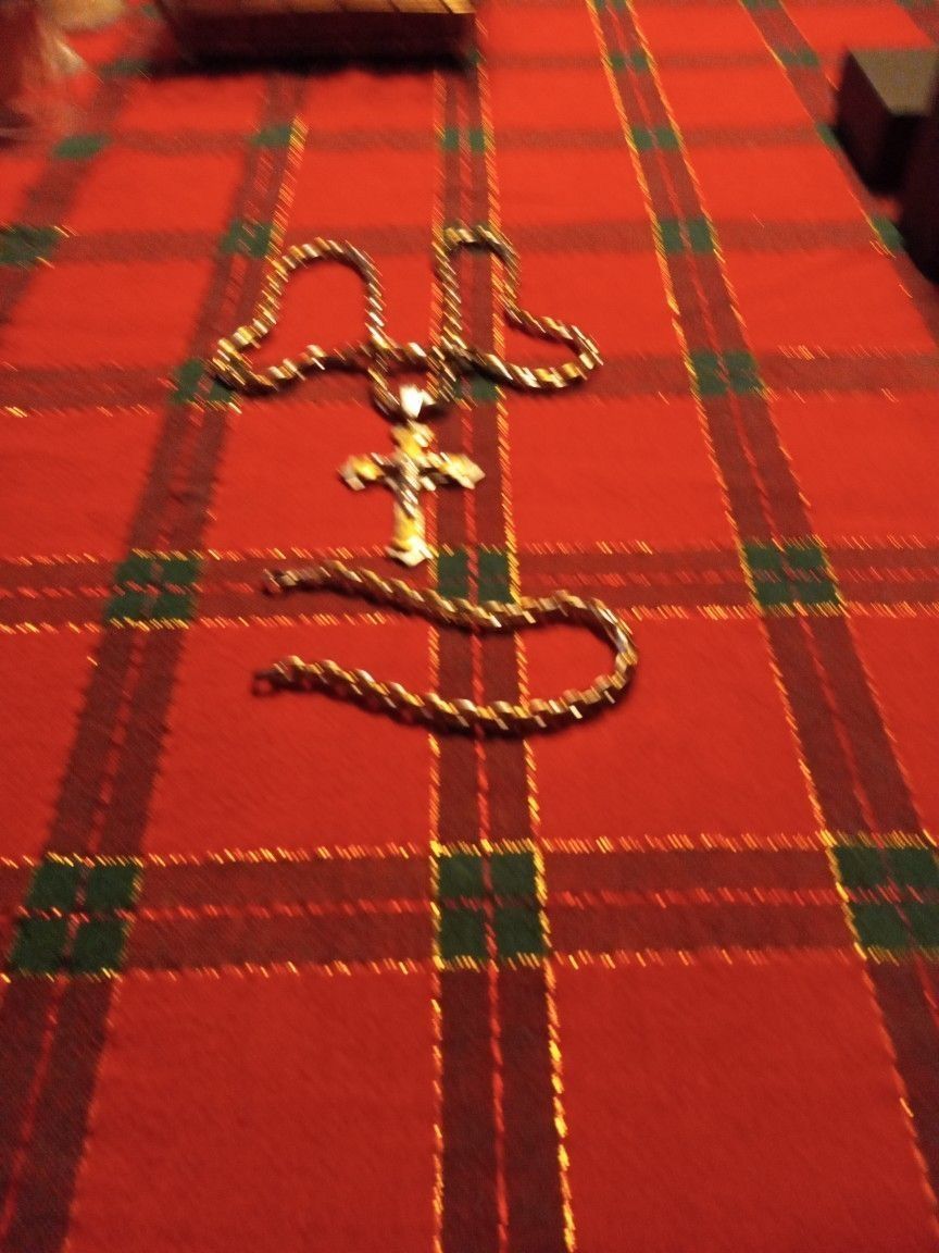 Jewelry Men Set/cross, Chain& Bracelet /chain 20 Inches/bracelet 9 Inches/