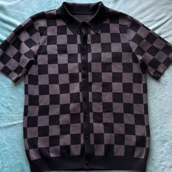 Vans Black Checkerboard Knit Button Down Shirt  