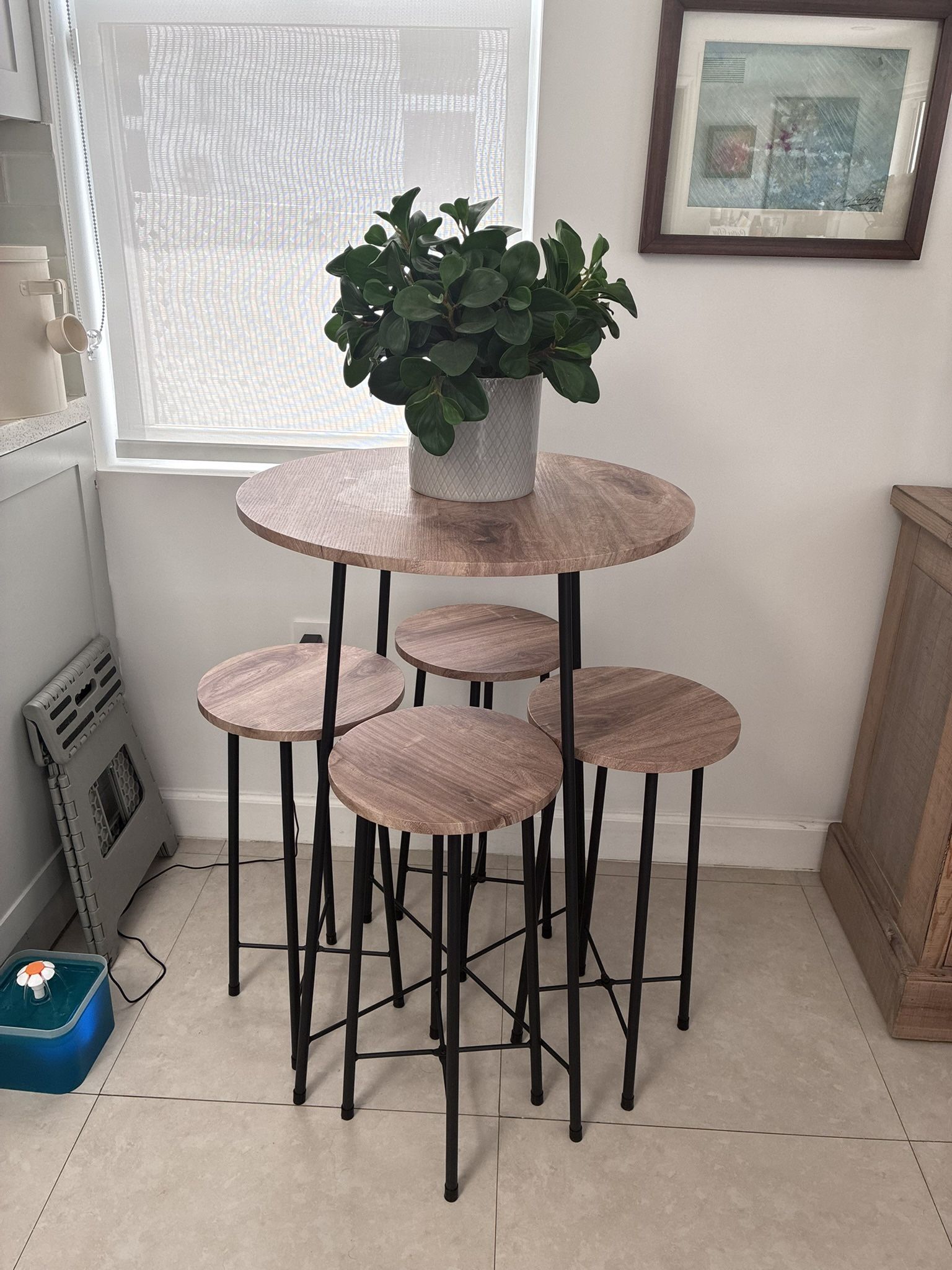 Bar High Top Table With 4 Stools Wood And Metal