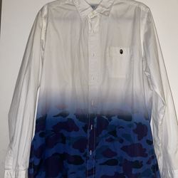 Bape XL Button Up Dress Shirt White And Blue Camo Rare