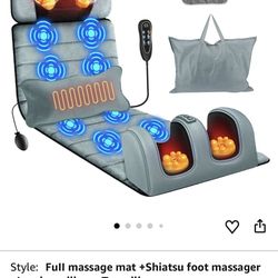 Full Body Massage Mat with Heat & Movable Shiatsu Neck Back Massager Pillow & Foot Massager, Massage Mattress Pad with Top Pillow & Lumbar Support,9 M
