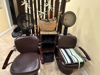 Professional Salon Hooded Dryer Chairs – Set of 2 + Storage Cabinet