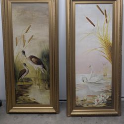 VICTORIAN EMILIE VOUGA FRAMED SWAN PRINT &  VICTORIAN EMILIE VOUGA FRAMED EGRET PRINT