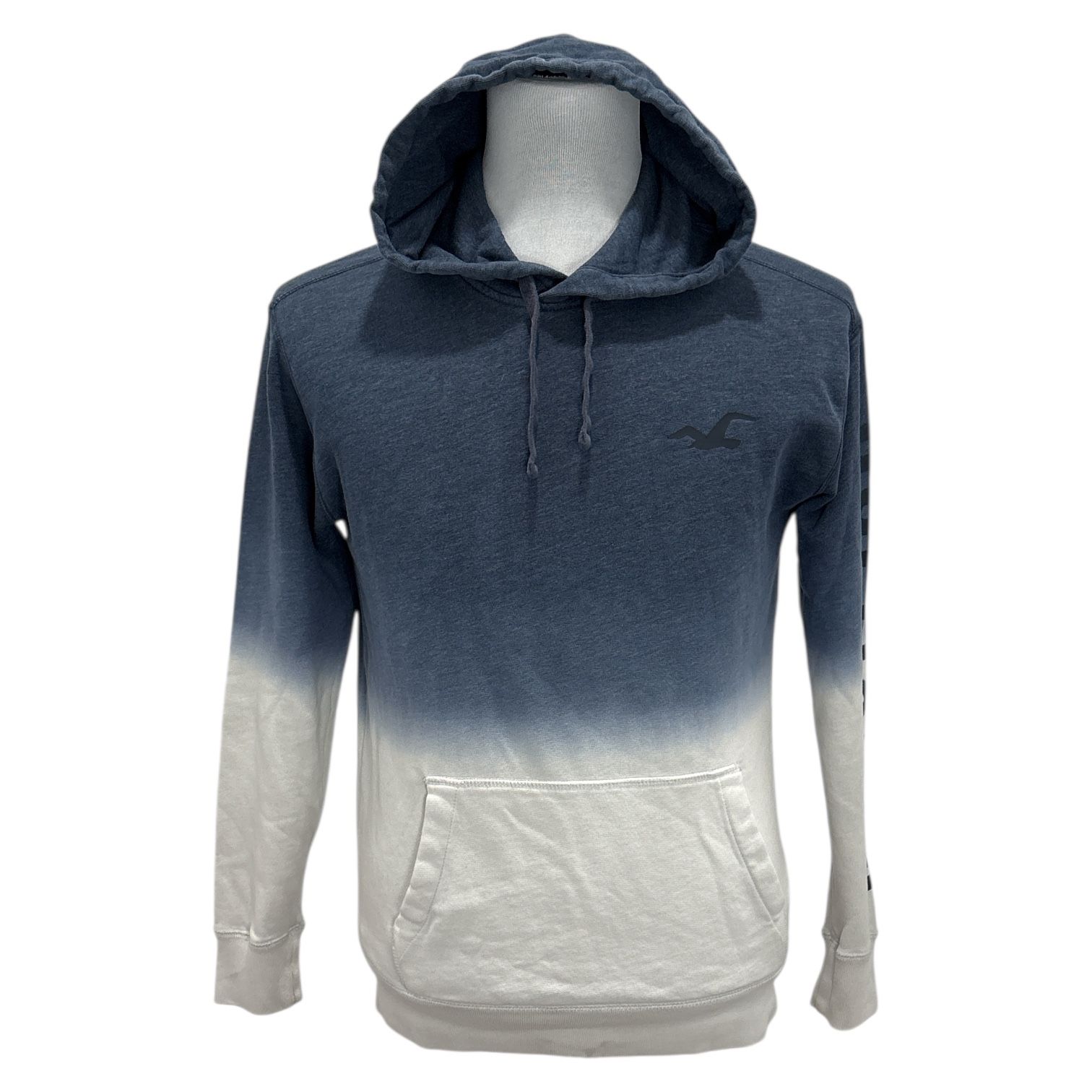 Hollister Hoodie Men's Blue White Ombre Sweatshirt Graphic Print Size S