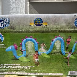 Inflatable dragon sprinkler outdoor toy…use as visual for party or event or hook up to a hose and kids can run thru sprinkle shower u see humps… bough