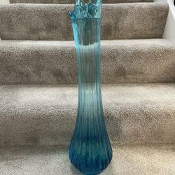 Stunning L.E Smith Peacock Blue Swung Vase- 2ft Tall!