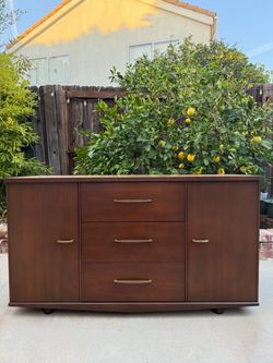 Mid-Century Modern Walnut Dresser with Side Cabinets