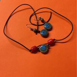 Necklace With Earrings, Hand Made, 24” 2.25”