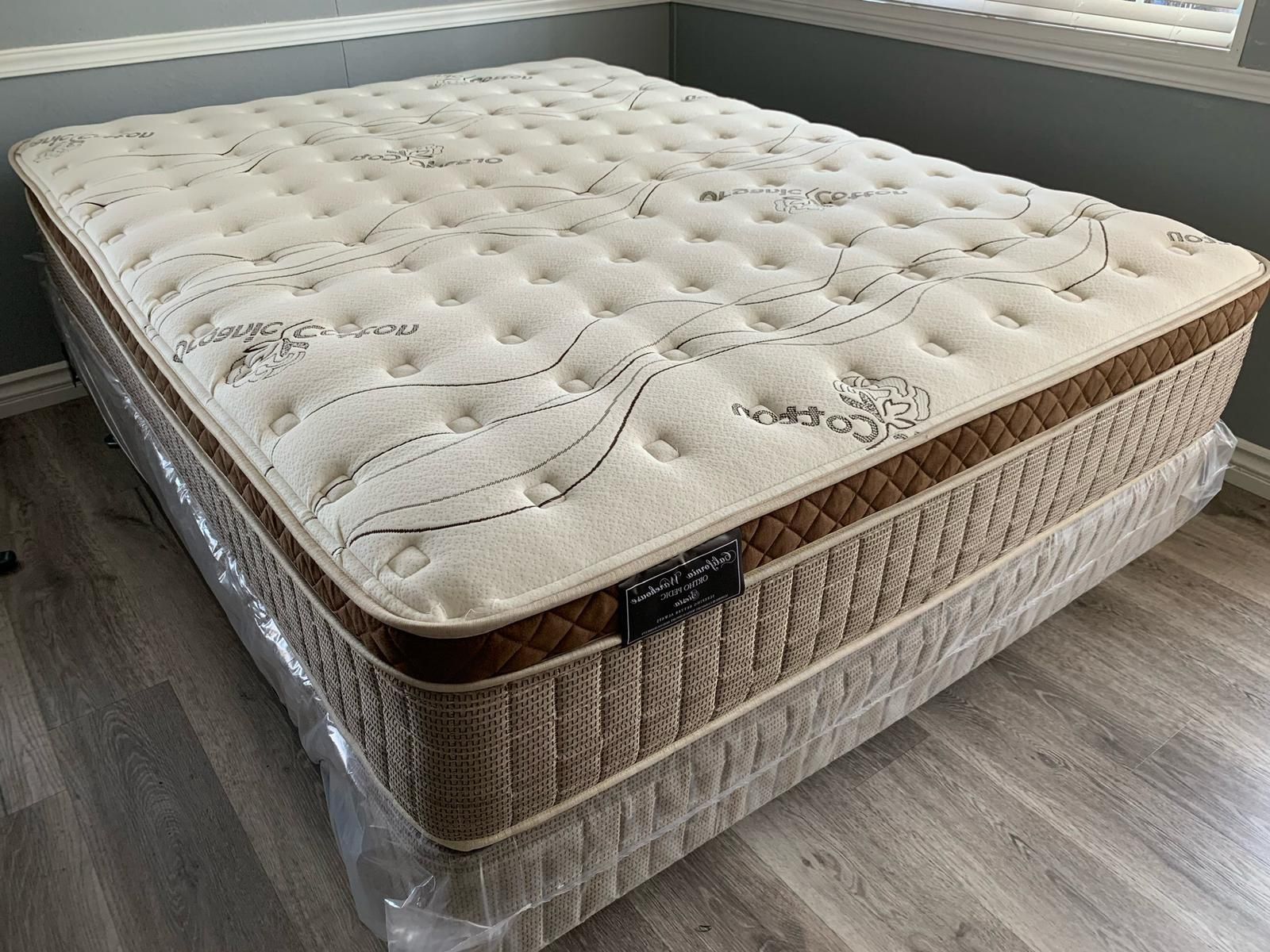 12in Full Organic Cloud Comfort Europillow Top Mattress and Boxspring 