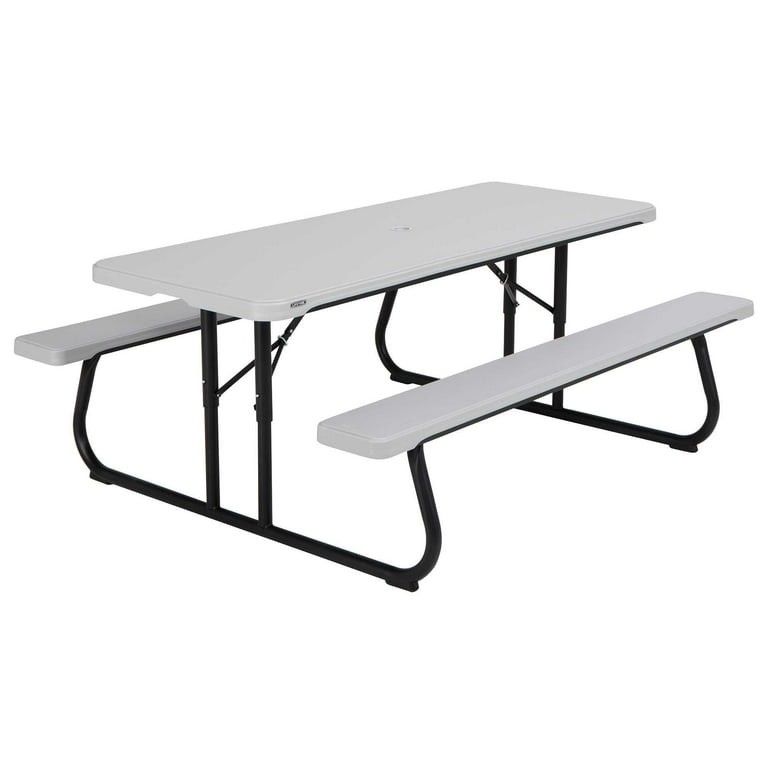 Combo 6 ft Classic Folding Picnic Table, Gray With  9 ft Umbrella with 40 LED Solar Lights