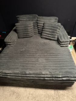 Gray Corduroy Fabric Loveseat Sofa