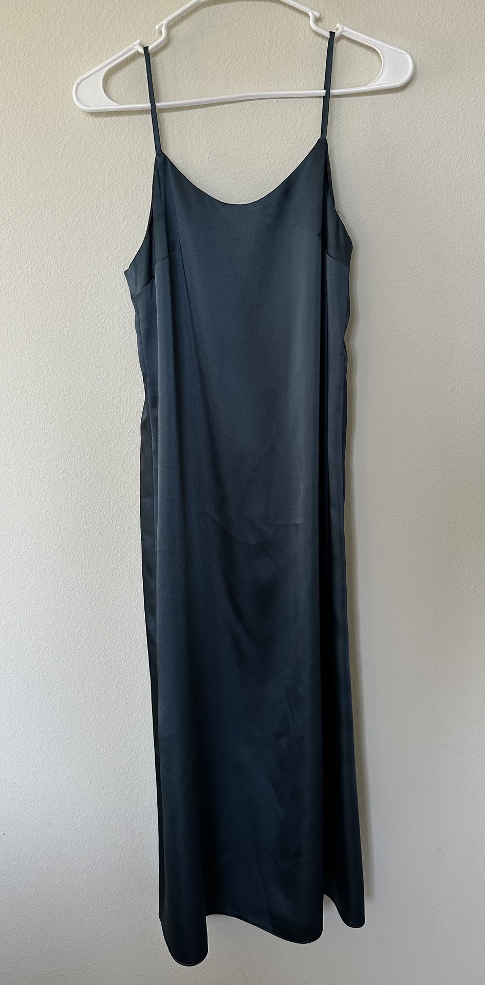 Custom Black Satin Slip Dress – Size S