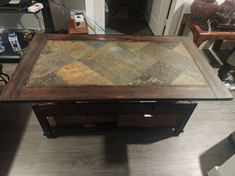 Wood Coffee Table with Slate Tile Top