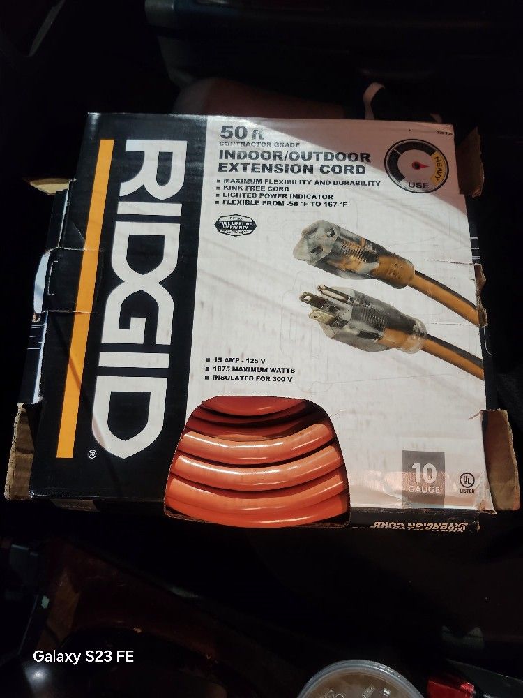 RIDGID 50 FT CONSTRUCTION GRADE INDOOR/OUTDOOR EXTENSION CORD 10 GAGE BRAND NEW, STILL IN BOX