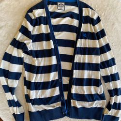 Blue And White Striped Button Down Sweater 