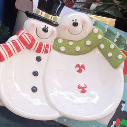 Mr,Ms Snowman Candy Christmas  Dish
