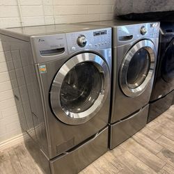 LG stainless steel frontload washer and dryer set electric with warranty