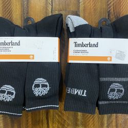 TIMBERLAND Mens Socks Crew Cushion 6 Pack Shoe Size 9-12 Black Grey