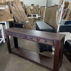 Rustic Console Table with 4 Storage Drawers and Lower Shelf