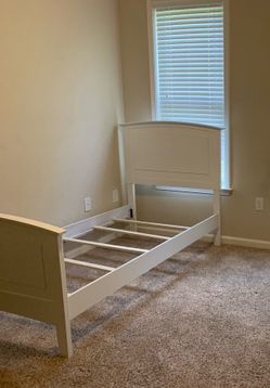 White Wood Twin Bed Frame with Headboard & Footboard – Sturdy Platform Frame