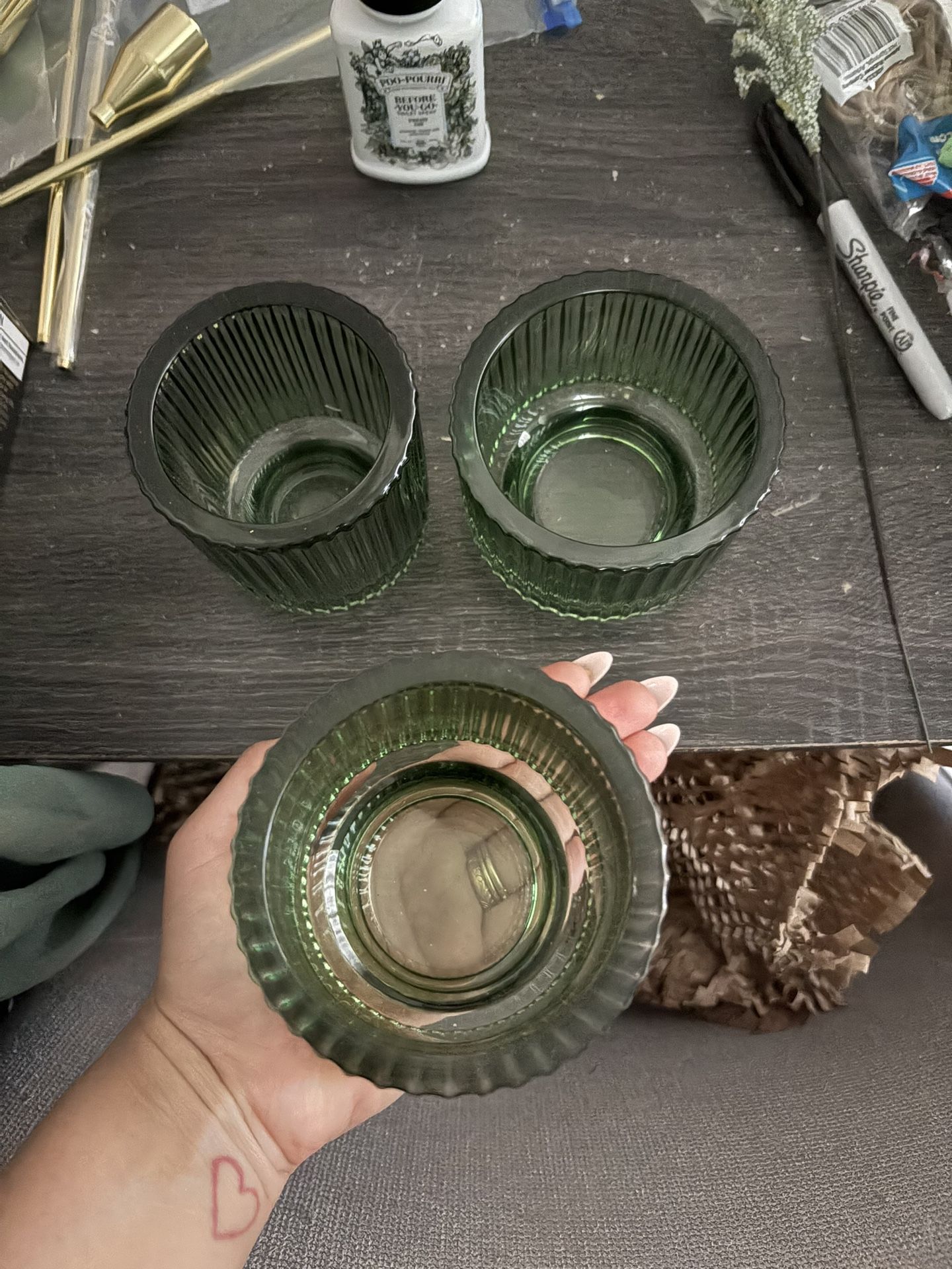 6 Green Large Candle Holders