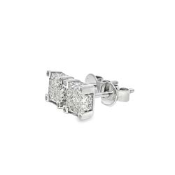 Silver Stud Earrings with Square Cut Diamonds