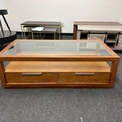 Modern Wood Coffee Table with 2 Drawers(some damage)