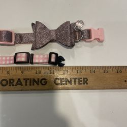 Set Of 2 Pink Cat Collars, Jeweled Glitter And Bow Tie