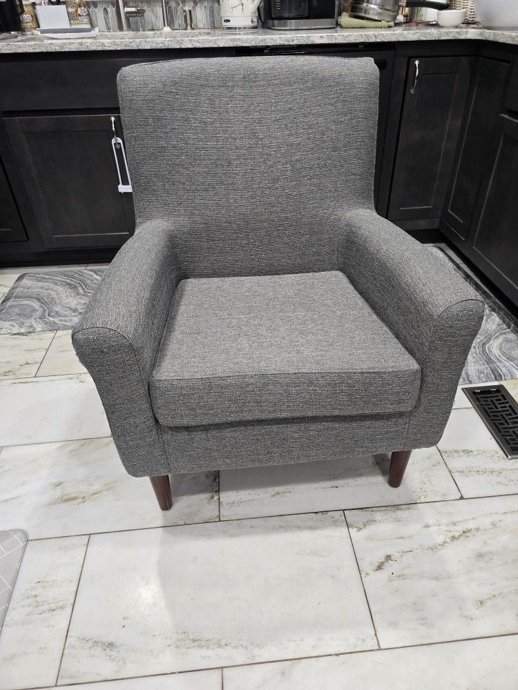 Gray Upholstered Armchair w/ wooden legs (**READ DESCRIPTION **)