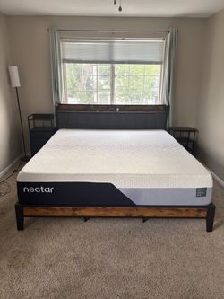 King Nectar Premier Memory Foam Mattress (cooling) with Storage Mantel Headboard with charging station