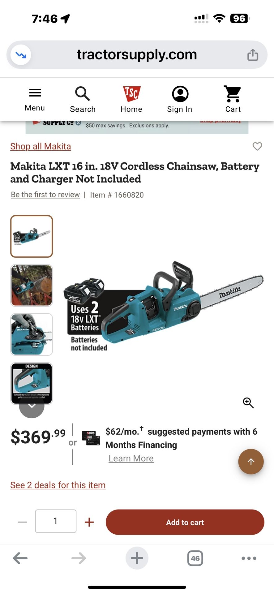 Makita 16” Cordless Chainsaw