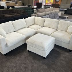 Cream Comfy Sectional And Ottoman 