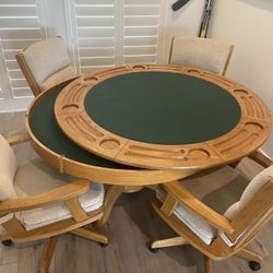 Conversion Poker Table With 4 Rolling Chairs