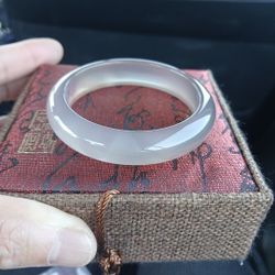 Certified Natural Lavender Smoky Icy Highe Translucent Agate Chalcedony Bangle Size 53-55mm