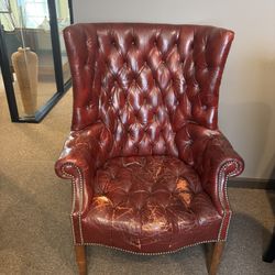 Antique Red Leather Chair 